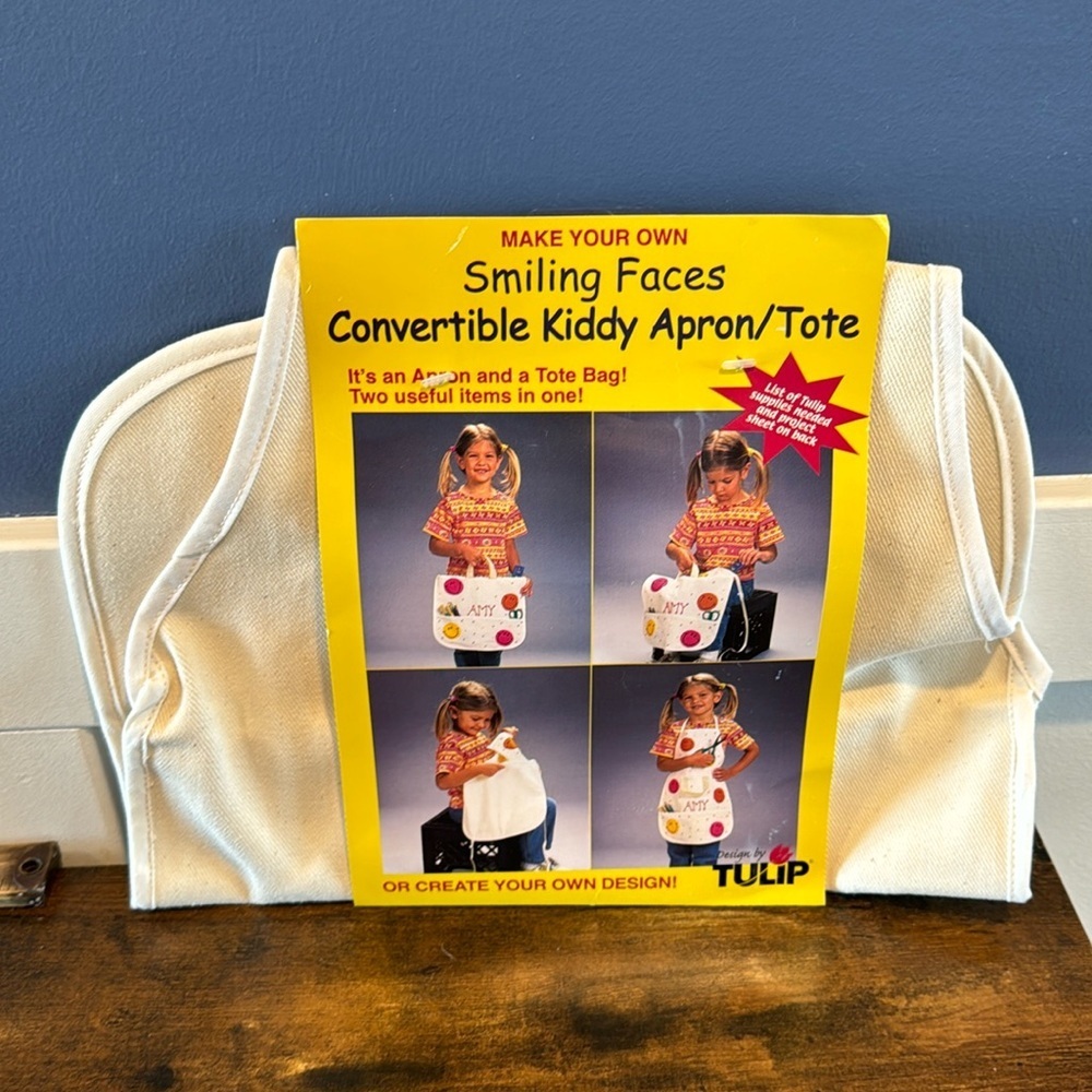 NEW** Make your own smiling faces convertible, kitty apron/tote by Tulip